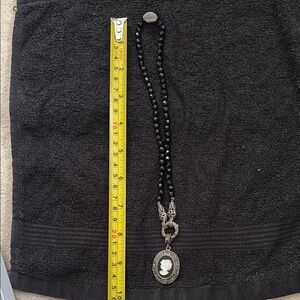 Black Beaded Cameo Necklace